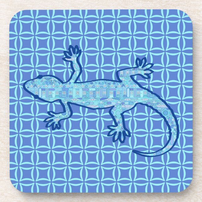 Porta-copo Tribal batik Gecko - pasta azul denim (Frente)