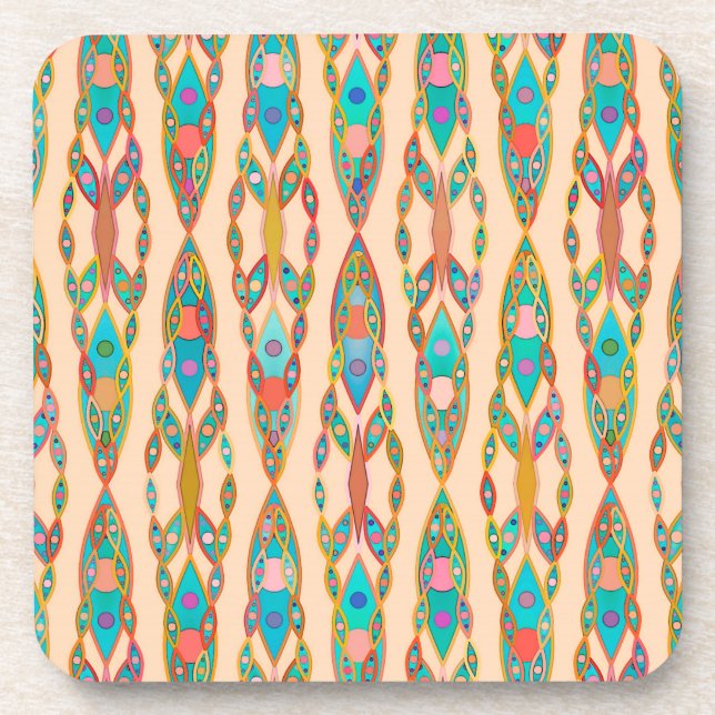 Porta-copo Tribal Batik - Rosa Pêssego e Turquesa (Frente)