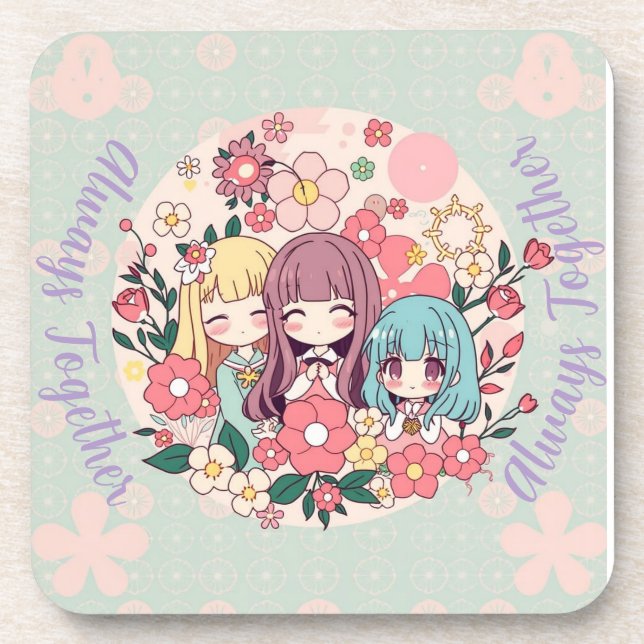 Porta-copo Trio Kawaii - Meninas de Animes Bonitas e Víblias  (Frente)
