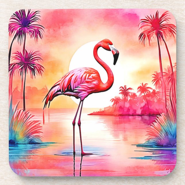 Porta-copo Tropical Flamingo Art (Frente)