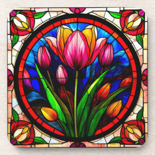 Porta-copo Tulipa Vermelha e Motivos Florais Coloridos
