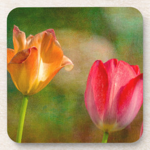 Porta-copo Tulipas vermelhas e amarelas em fundo texturizado