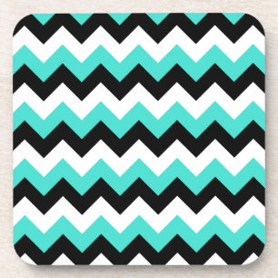 Porta-copo Turquesa Chevron preto e branco