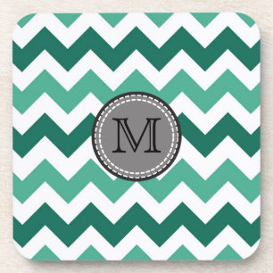 Porta-copo Turquesa e Mint Chevron Zigzag Monograma