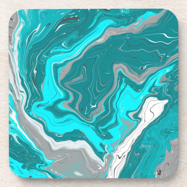 Porta-copo Turquesa e Teal Marble Fluid Art (Frente)