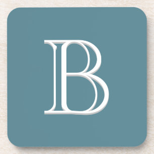Porta-copo Turquesa inicial personalizada monogramada e branc