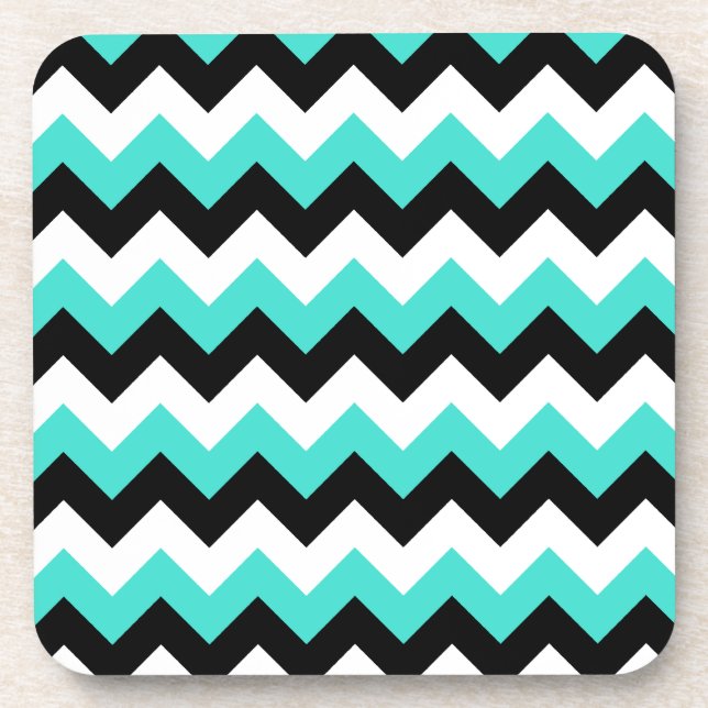 Porta-copo Turquesa Preto e Branco Chevron (Frente)