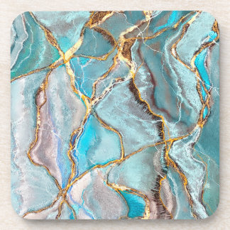 Porta-copo Turquoise Kintsugi Geode, Oceano Dourado Azul