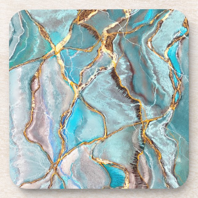 Porta-copo Turquoise Kintsugi Geode, Oceano Dourado Azul (Frente)