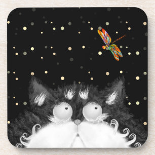 Porta-copo Tuxedo Cat Surpreendido por Dragonfly