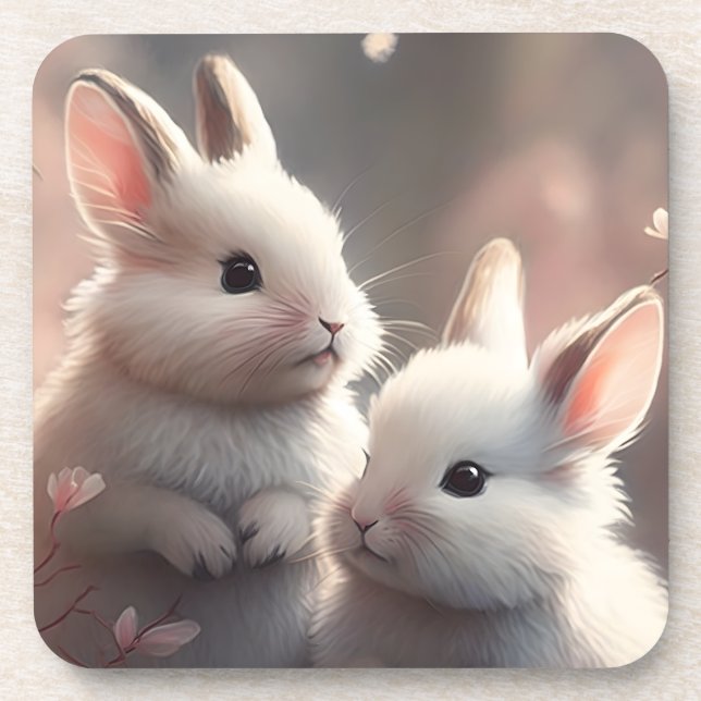 Porta-copo Two cute rabbits with sakura plastic coaster (Frente)