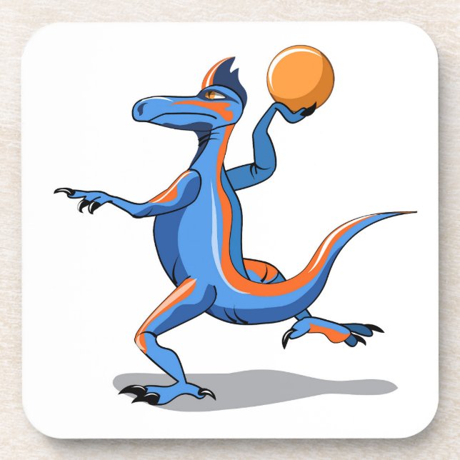 Porta-copo Um Cartoon Iguanodon Jogando Basquete. (Frente)