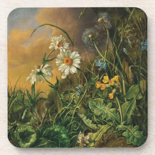 Porta-copo Um chão de floresta com margaridas, primroses, ...