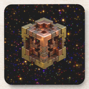 Porta-copo Um Cubo Fractal Metálico Com Explosões de Estrelas