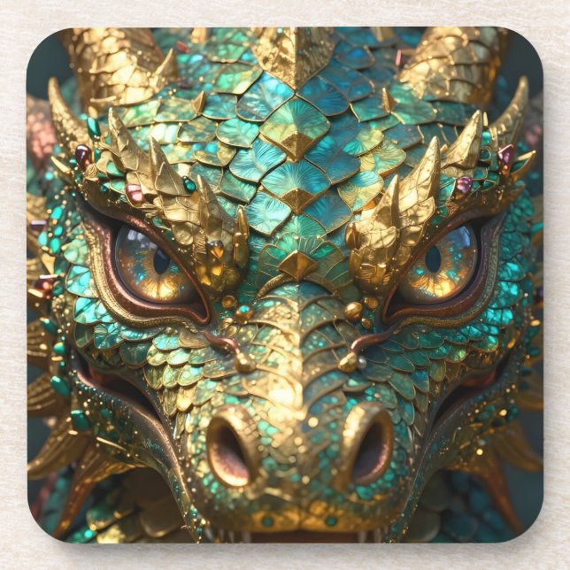 Porta-copo Um Dragão Místico Turquesa e Dourado (Frente)