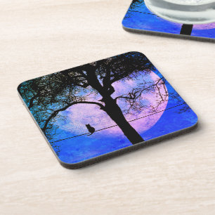 Porta-copo Um gato preto em uma lua cheia de fio