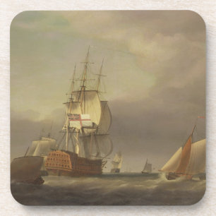 Porta-copo Um Seascape com Homem--Guerra e artesanato pequeno