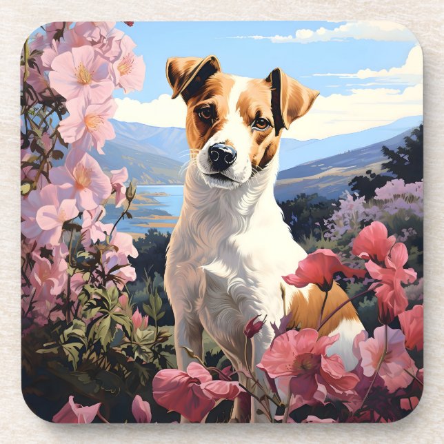 Porta-copo Uma Haven Floral de Jack Russell Terrier (Frente)