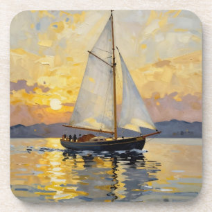 Porta-copo Uma Ilustração em Impasto de um Barco à Vela ao Pô