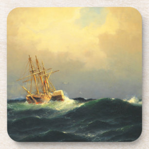Porta-copo Uma nave de vapor em uma tempestade no oceano Atlâ