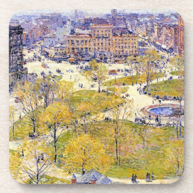 Porta-copo Union Square em Primavera por Frederick Childe Has (Frente)