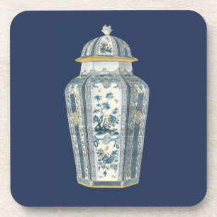 Porta-copo Urna Asiática Decorativa em Azul e Branco