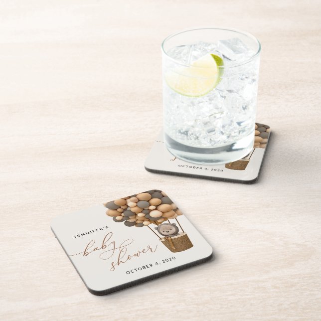 Porta-copo Urso, Balões Marrons, Balão de Ar Quente, Chá de f (Lado Direito)