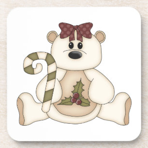 Porta-copo Urso de Natal Branco com Canas Doces