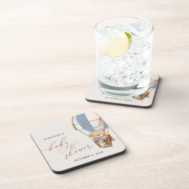 Porta-copo Urso de Teddy, Balão de Ar Quente Azul, Chá de fra (Lado Direito)