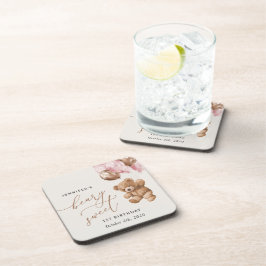 Porta-copo Urso de Teddy, Balões Rosa, Primeiro Aniversário