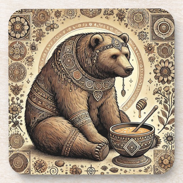 Porta-copo 🐻 Urso Mandala Mel Natureza Cabana Presente 🐻 (Frente)