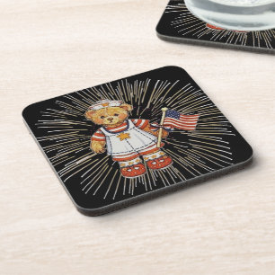 Porta-copo Urso Vintage com Fireworks Branco Moderno