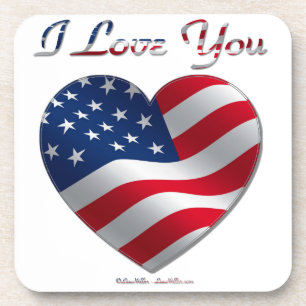Porta-copo USA Flag Heart I Love You