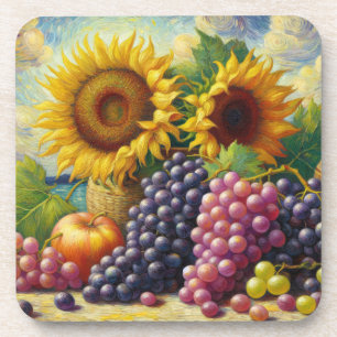 Porta-copo Uvas e girassóis Duro de pintura a óleo Plástico