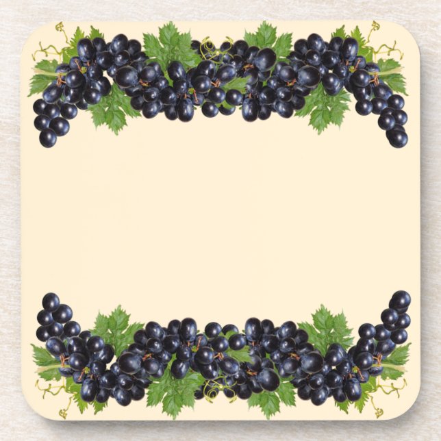 Porta-copo Uvas roxas azuis com folhas verdes em bege (Frente)
