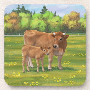 Porta-copo Vaca Aubrac e Vitelo em Pastura Primavera