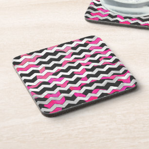 Porta-copo Vaca Chevron, Rosa Quente e Impressão Preto