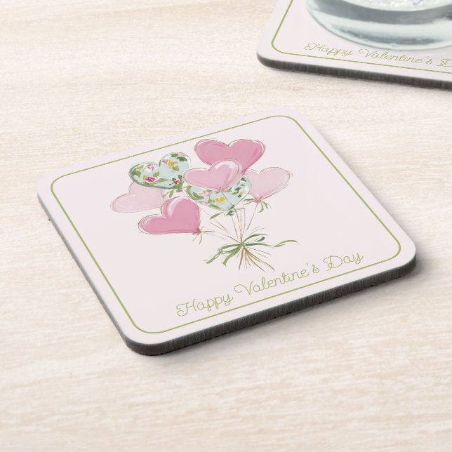 Porta-copo Valentine's Heart Pink and Green Heart Balloons (Left Side)