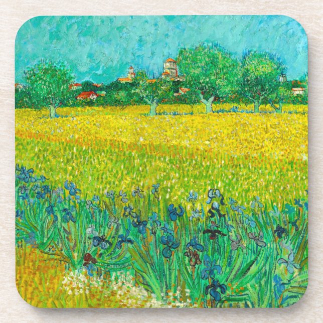 Porta-copo Van Gogh Field com Irrises Perto de Arles (Frente)