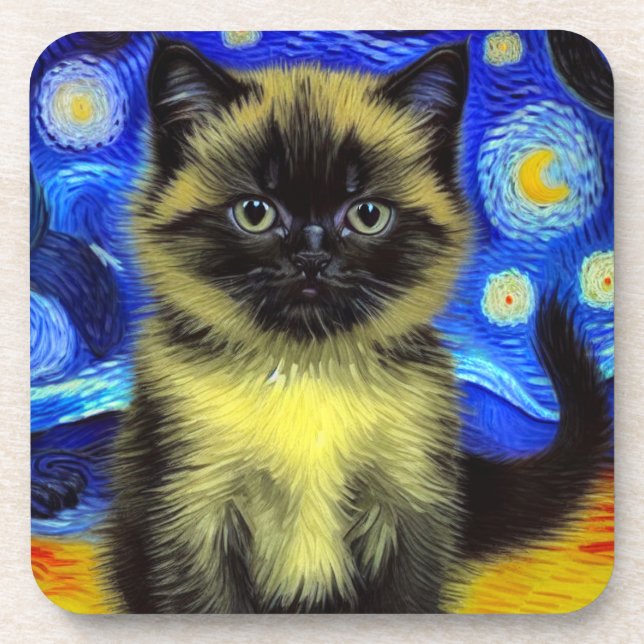 Porta-copo Van Gogh Starry Night Siamese Cat (Frente)