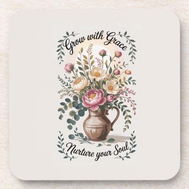 Porta-copo Vase Com Florais Cresce Com A Citação Da Graça (Frente)