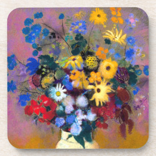 Porta-copo Vaso Branco com Flores Odilon Redon