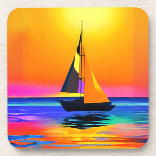 Porta-copo Velero Contra um Vibrante Pôr do Sol no Oceano