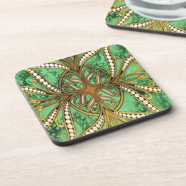 Porta-copo Verde Elegante e Cor damasco Dourada (Left Side)
