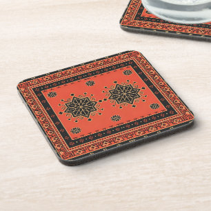 Porta-copo Vermelho Carmesim e Estrela Tribal Geométrica de O