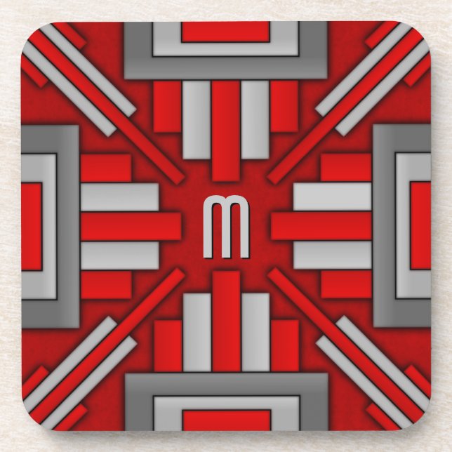 Porta-copo Vermelho-Cinzas geométricas dos anos 20 do art (Frente)