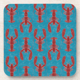 Porta-copo Vermelho de lavagante tribal em náutico azul