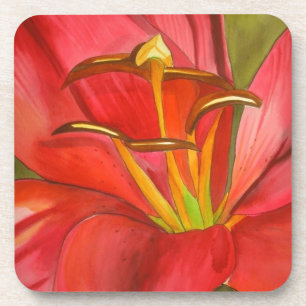 Porta-copo Vermelho dia lírio original de flor de aquarela