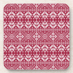 Porta-copo Vermelho e Branco Floco de Neve e Floral Fair Isle