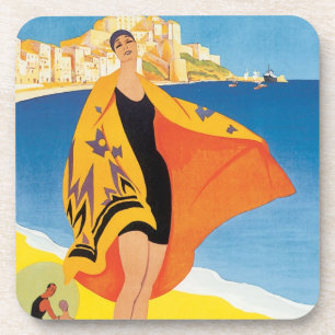 Porta-copo Viagem Vintage, Férias na Praia em Calvi, Córsega